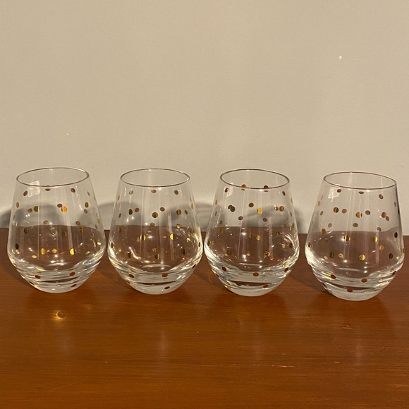 ✨2x HP✨Kate Spade Larabee Dot Gold Stemless Wine Glasses NIB - Picture 8 of 11